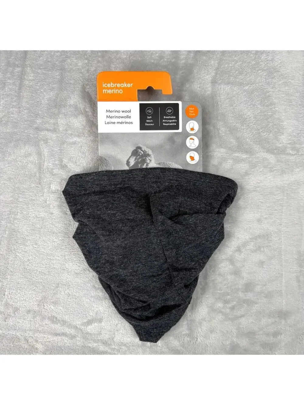 Icebreaker Merino Wool Neck Gaiter Adult Flexi Chute Gray One Sz Hiking Fishing
